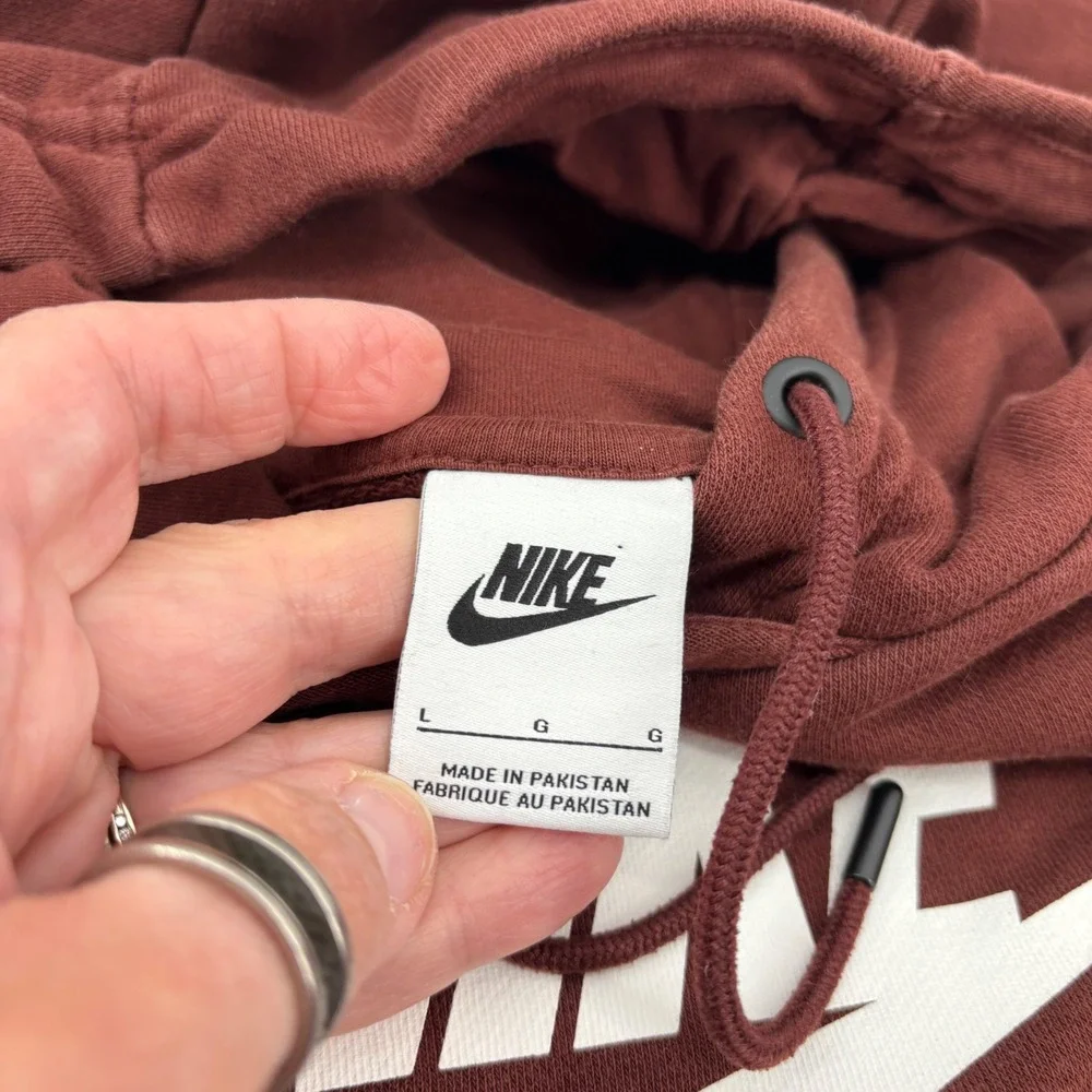 Nike Hoodie Large Brown White Logo Pullover Gorpcore Athleisure Streetwear Sport